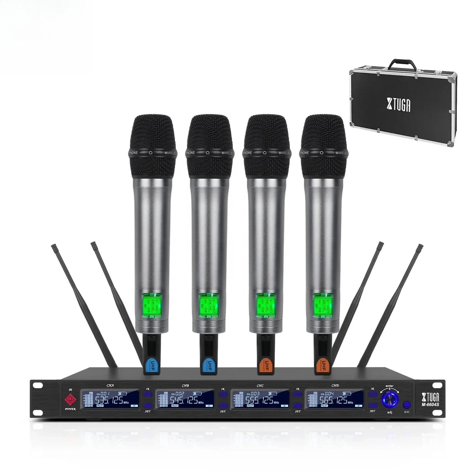 Xtuga M-6604S Dual Mode UHF True Diversity System 4 Handheld Microphone Wireless Mic Antenna Diversity Cordless Microphone