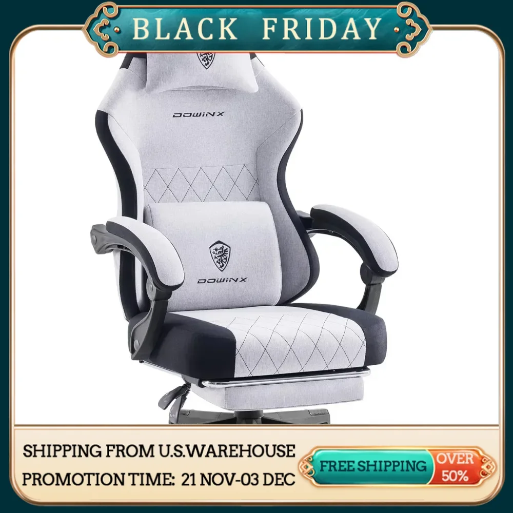 Office Chair, Fabric with Pocket Spring Cushion, High Back Ergonomic Computer Chair, Massage Lumbar Support Swivel Game Chair