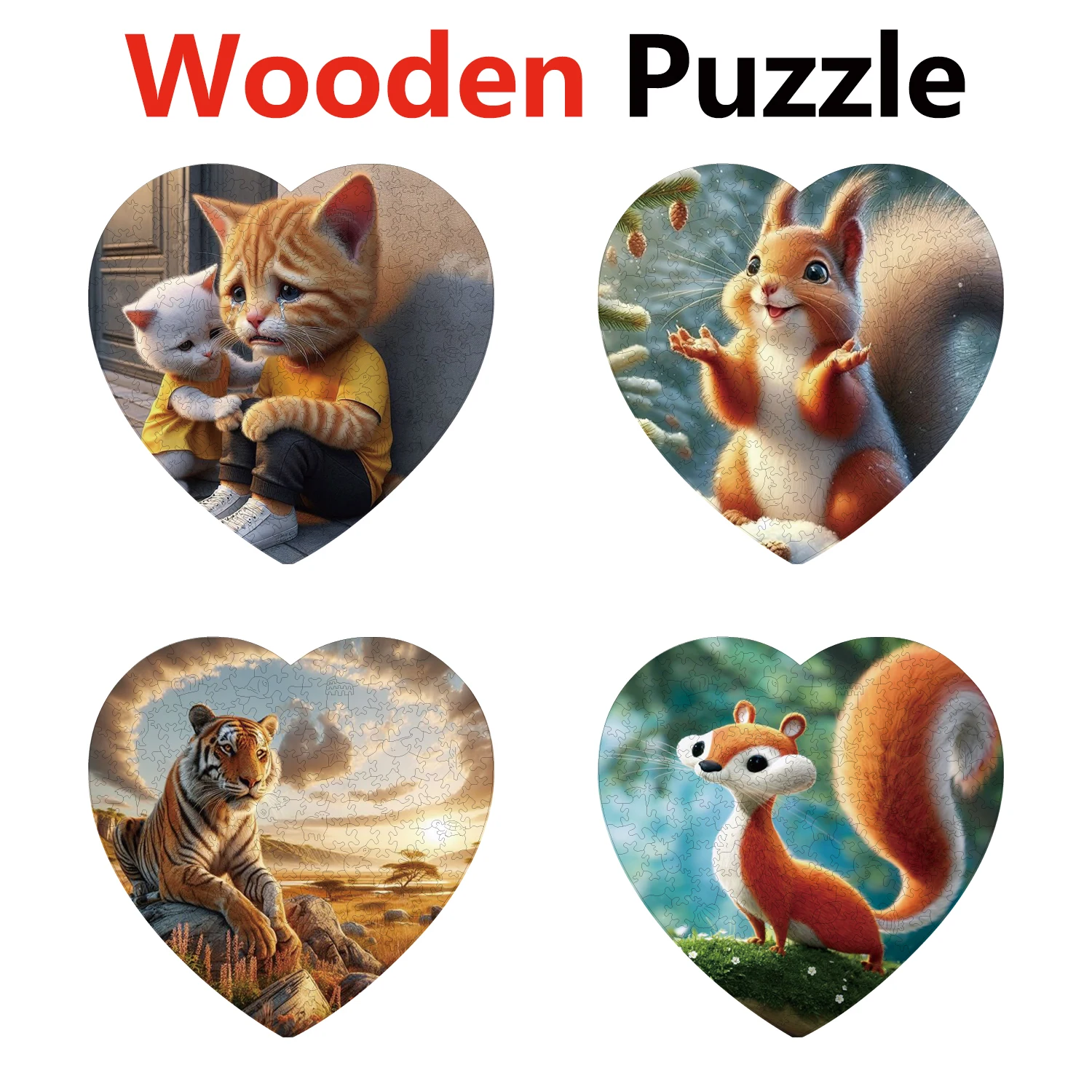 

Cross Border Hot Selling Cats tigers rabbits squirrels Wooden Puzzle 3-Year-Old+High Difficulty Toys Birthday Holiday Gifts