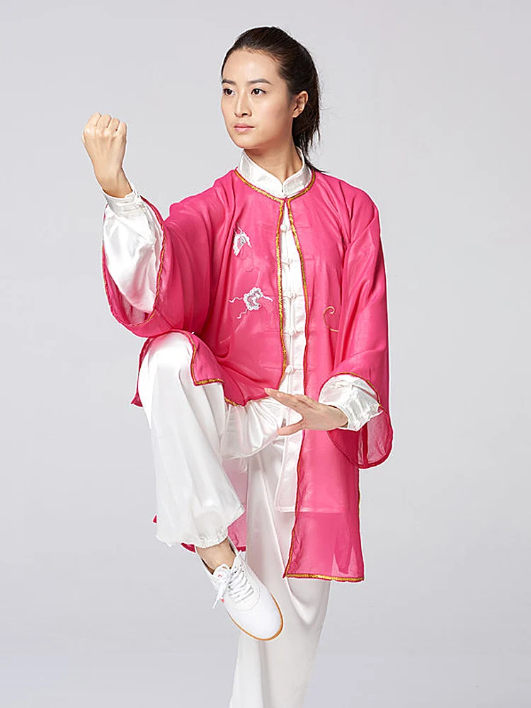Picture 7: Women's Tai Chi Shawl Collar New Arrival Magenta Peony Embroidery Performance & Competition Wear