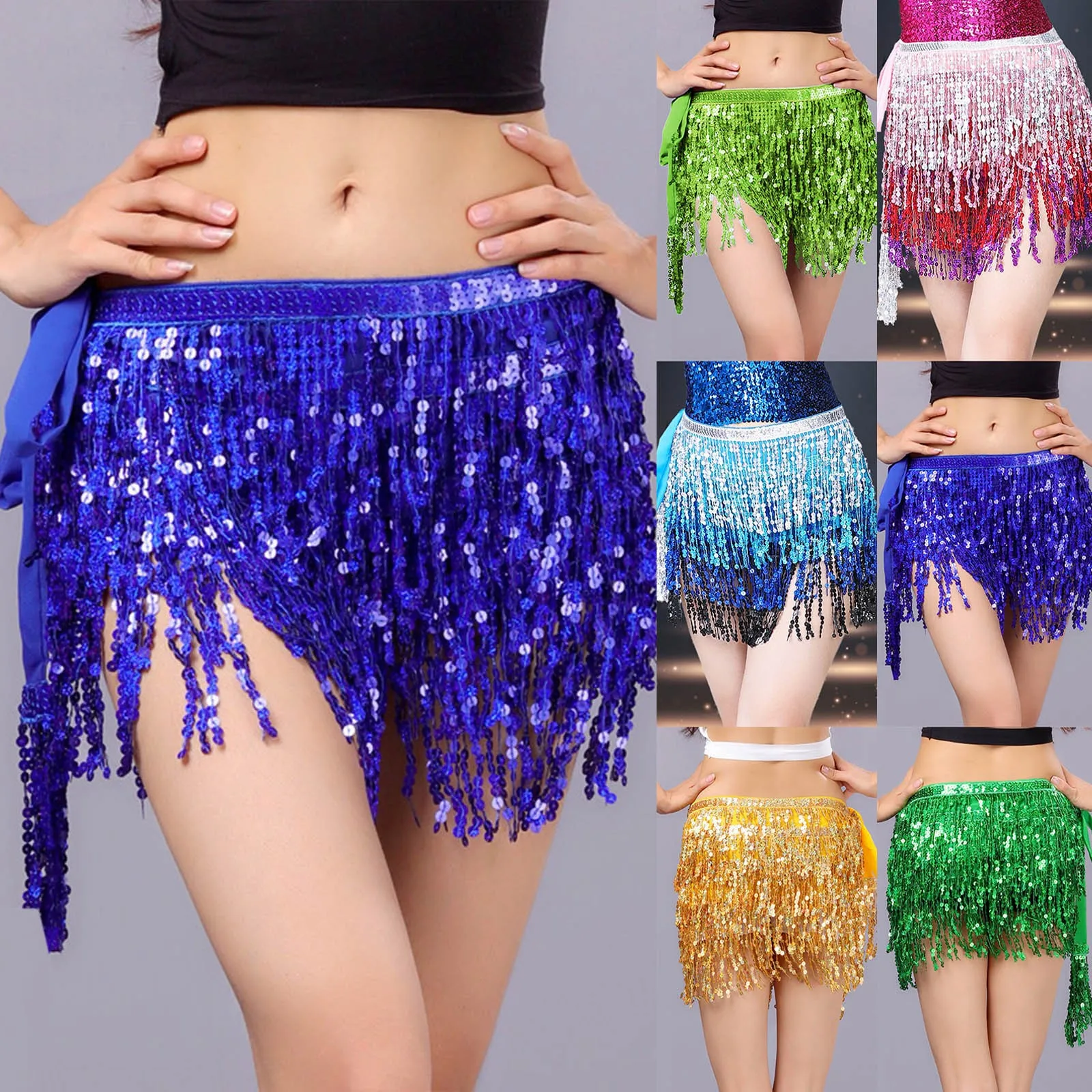 Women Sexy Belly Dance Hip Waist Scarf Wrap Belt Dress Female Show Costumes Sequins Tassels Thailand/India/Arab Dancer Skirt