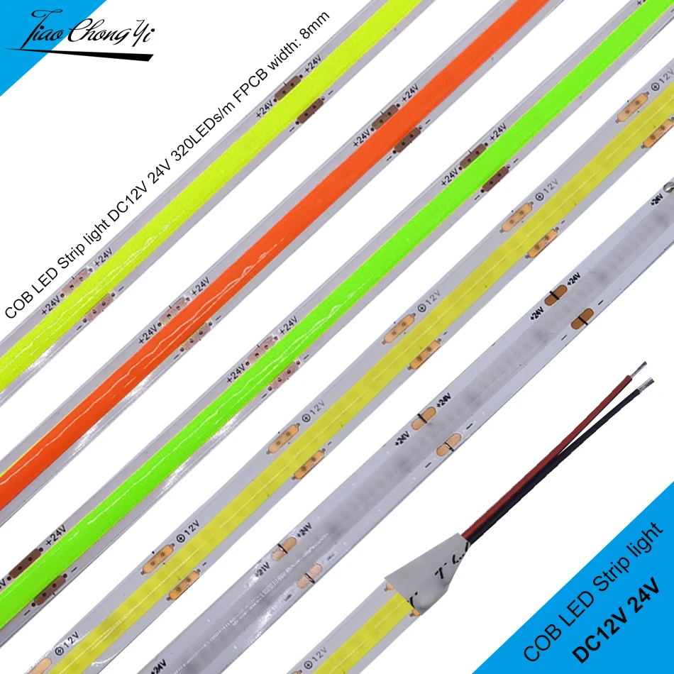 COB LED Strip light DC12V 24V 320LEDs/m High Density Flexible FOB Tape RA90  white warm white light  for House Decor Lighting