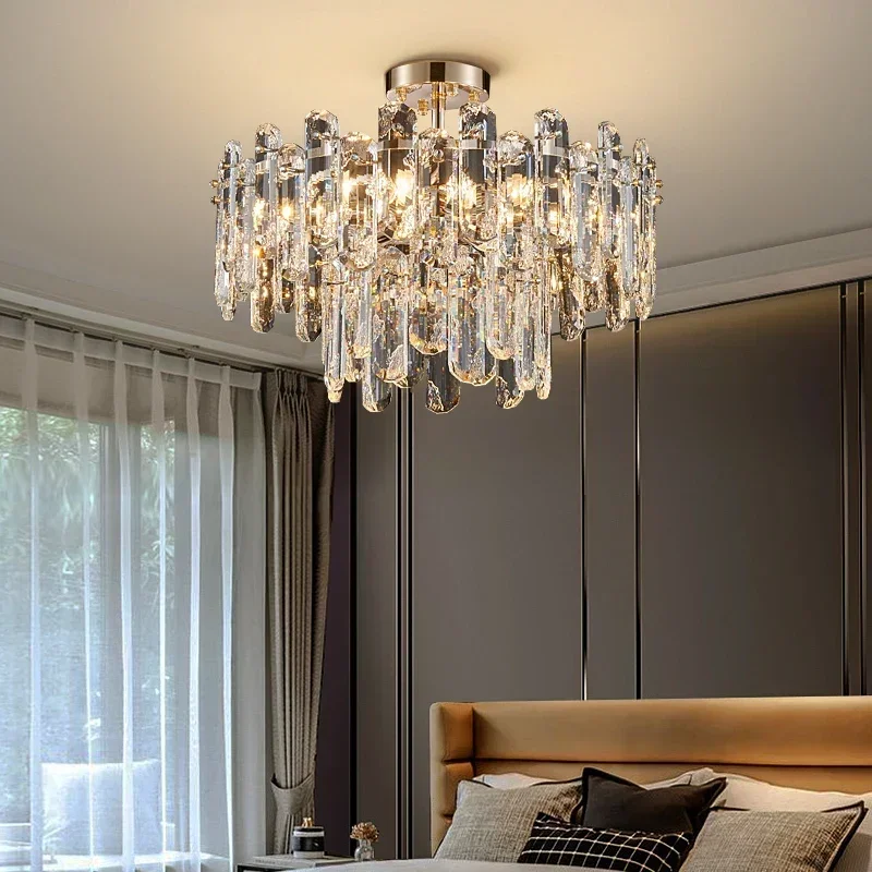 Gold modern ceiling chandelier for living room round bedroom crystal lamp high quality home decor led cristal light fixtures