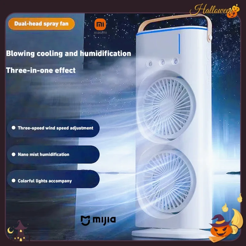 Xiaomi-ventilador de aire acondicionado con pulverizador, Enfriador de aire portátil de graves, 3 velocidades, carga USB, humidificador, luz nocturna