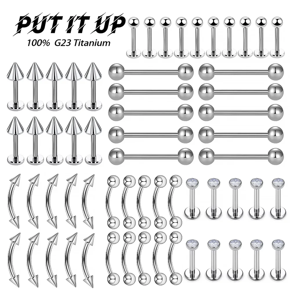 

10/30/40pcs F136 Titanium Inner Thread 16g Classic Simple Universal Tongue Stud Ear Bone Stud Lip Stud Body Piercing Jewellery