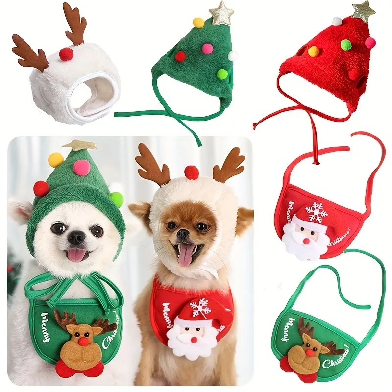 Pet Christmas Hat Scarf Dog Christmas Gift Ornaments Cat Christmas Cat Drool Towel Pet Accessories