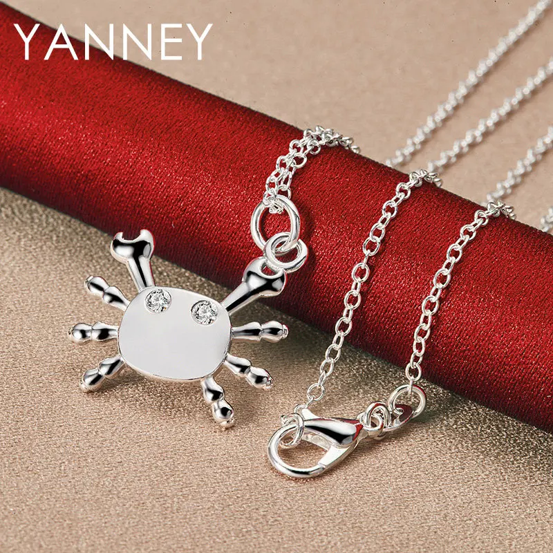 Charm 925 Sterling Silver 16-30 Inches 20MM Cute Crab Necklace For Women Men Fashion Jewelry Party Gift Wedding