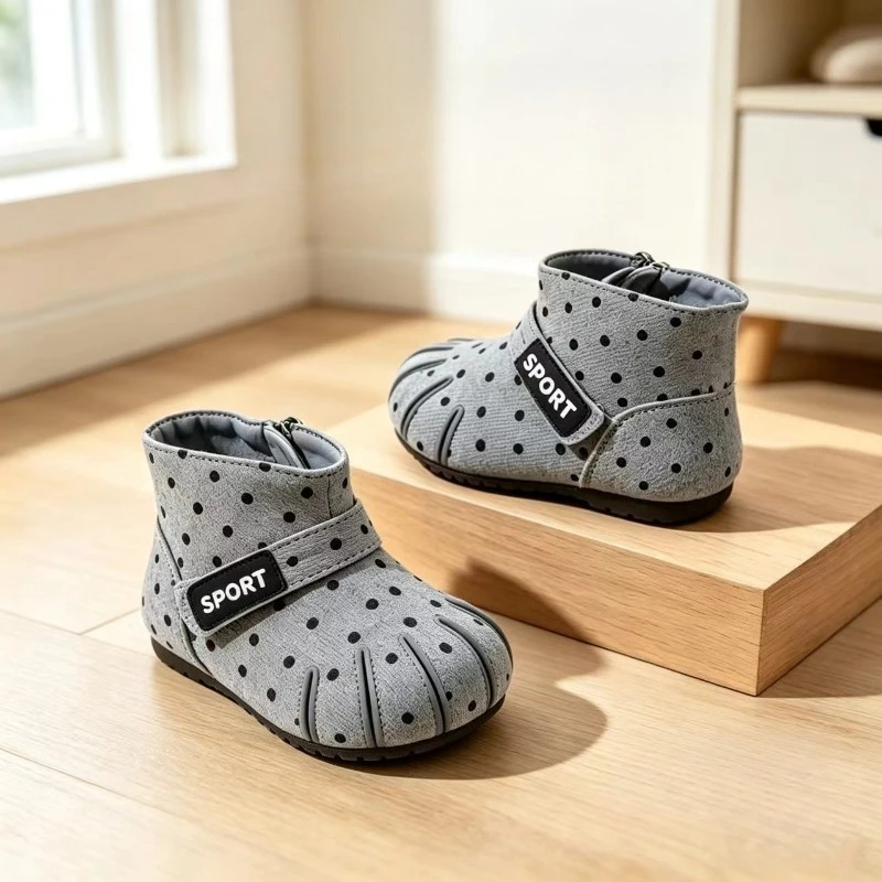 Toddler Boys Girls Polka Dot Leather Boots 2026 New Winter Kids Thermal Boots Non-slip Trendy Princess Party Wedding Dress Up