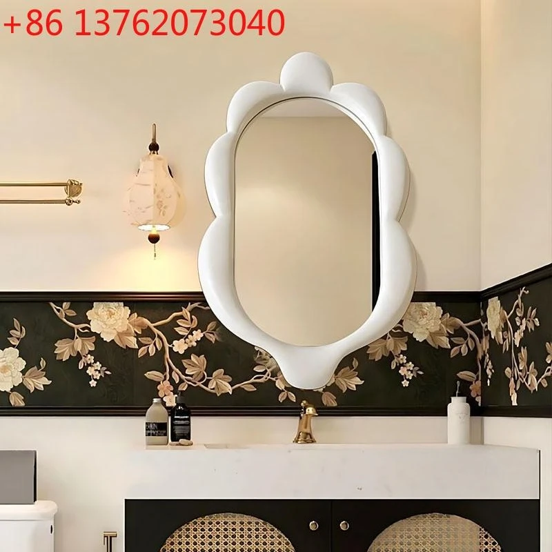 French Cream Style Bathroom Mirror Wall-Mounted Bedroom Smart Irregular Wave Makeup Mirror for Home Use