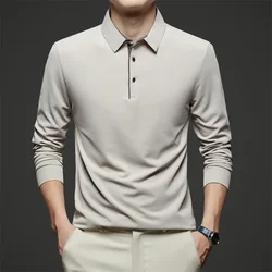 New Men's Business Casual Long Sleeve Solid Color Polo Shirt Fashionable Warm Comfortable Four Seasons Versatile Top