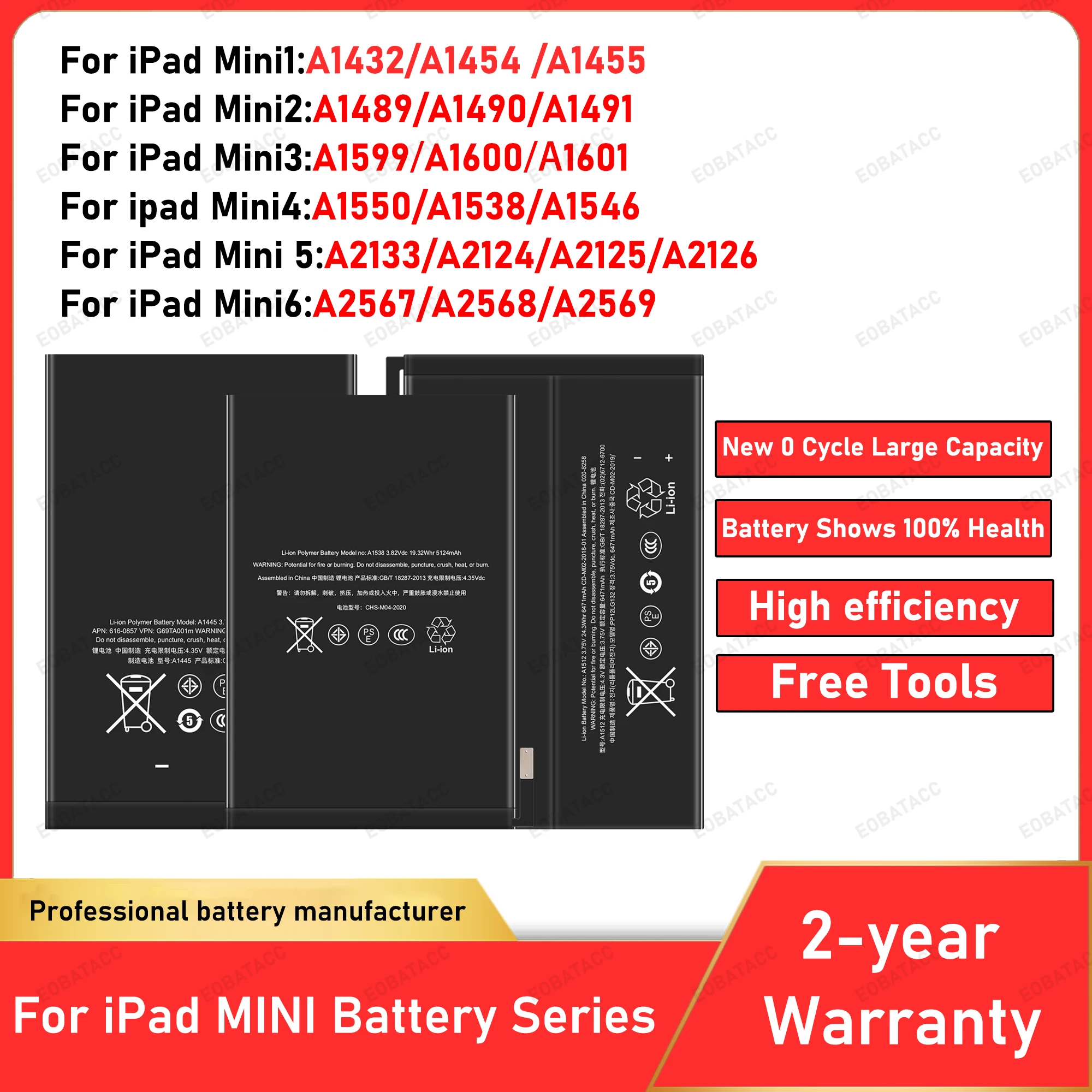 2025 Years Tablet Battery for Apple IPad Mini 1 2 3 4 5 6 for Ipad Mini1 Mini2 Mini3 Mini4 mini5 mini6 Replacement Batteries