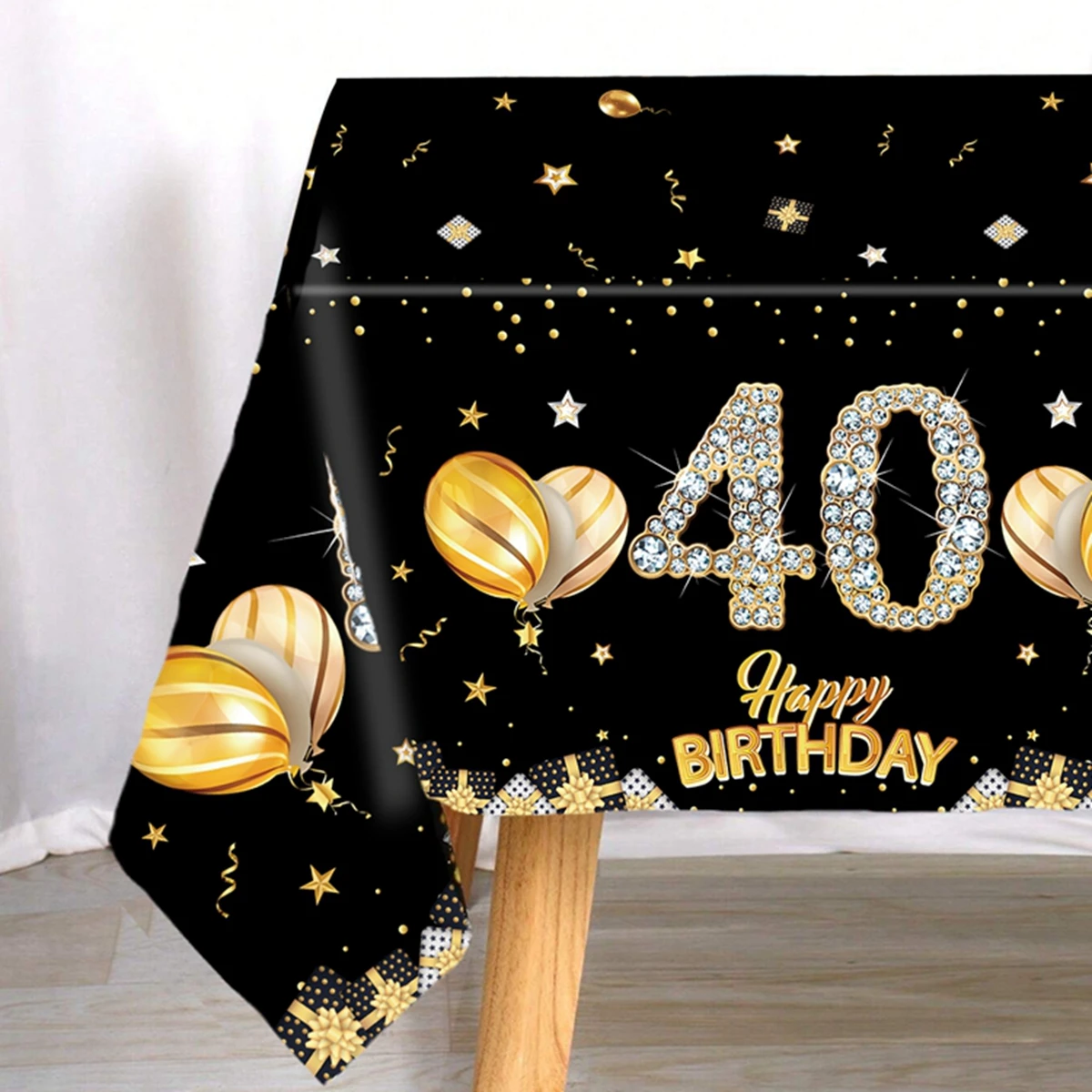 Paño de mesa de cumpleaños negro dorado feliz 21 30 40 50 60 años suministros para fiesta de cumpleaños de adulto decoración de Mantel dorado con purpurina
