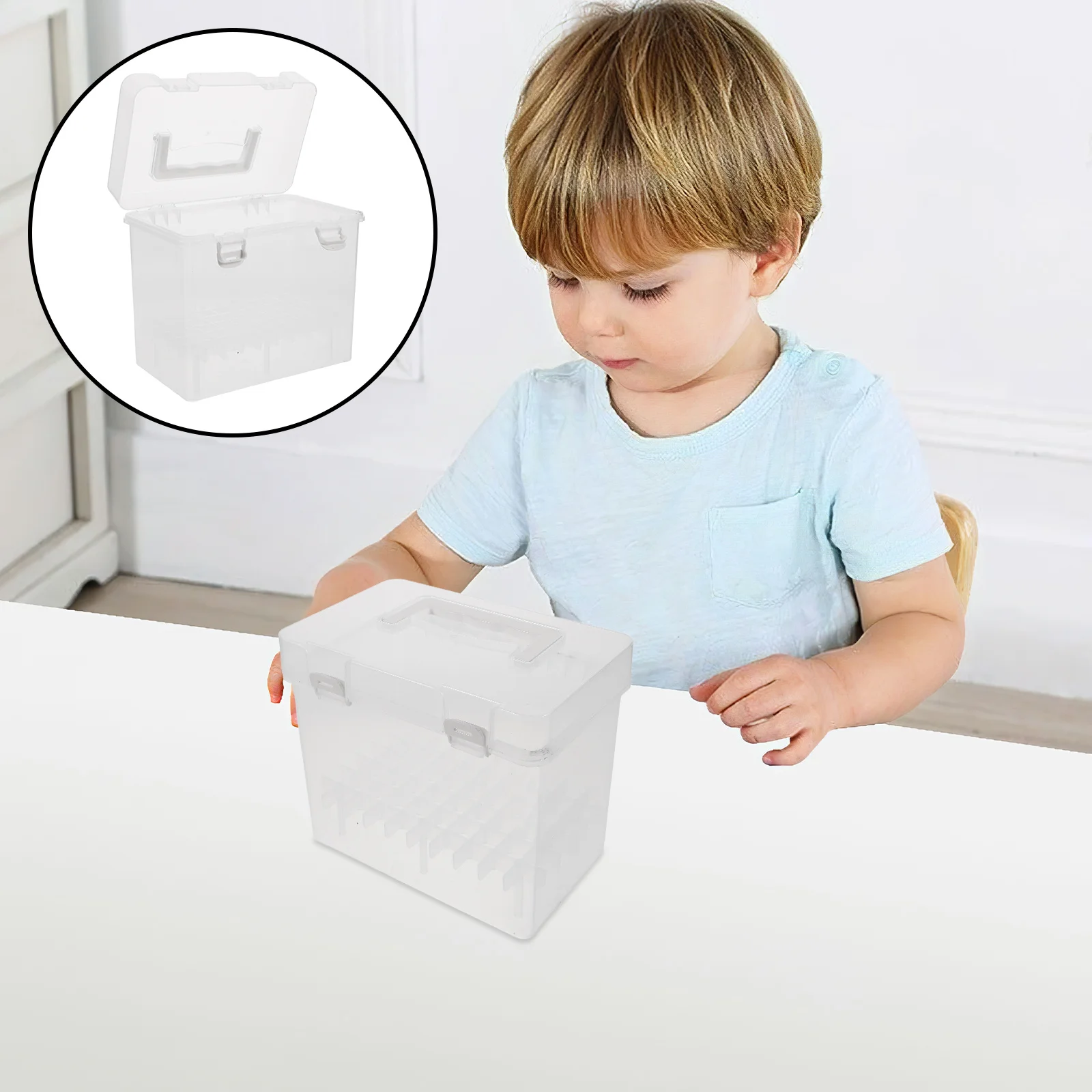 

Marker Storage Box Large Capacity Transparent Design Secure Holder Portable Handle For Markers Crayons Drawing Tools