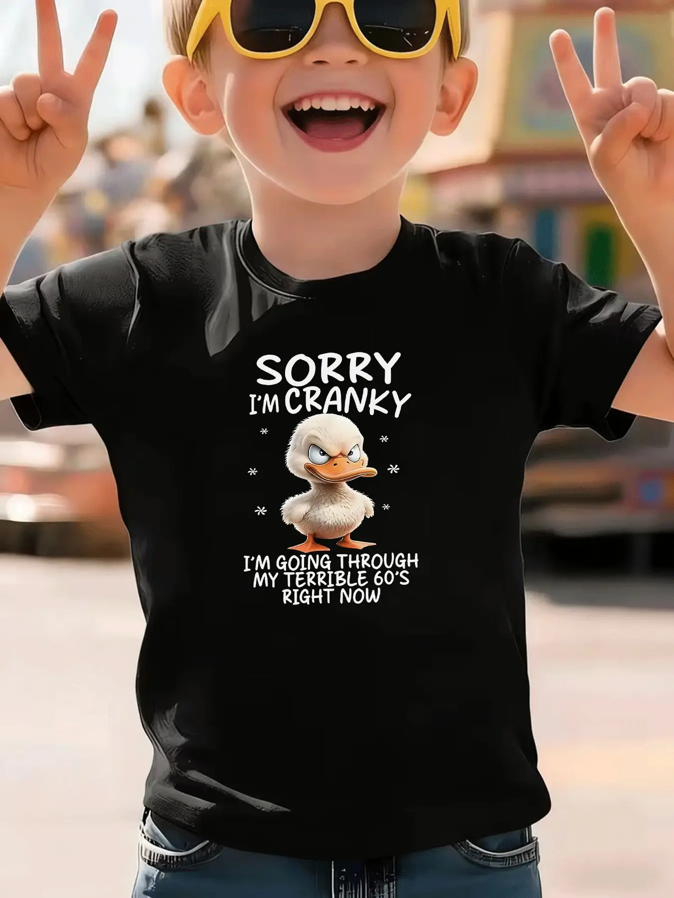 Summer SORRY IM CRANKY Angry Duckling Pattern Printed Children's T-shirt  Festival Gift Daily Wearing Parent Child Clothing