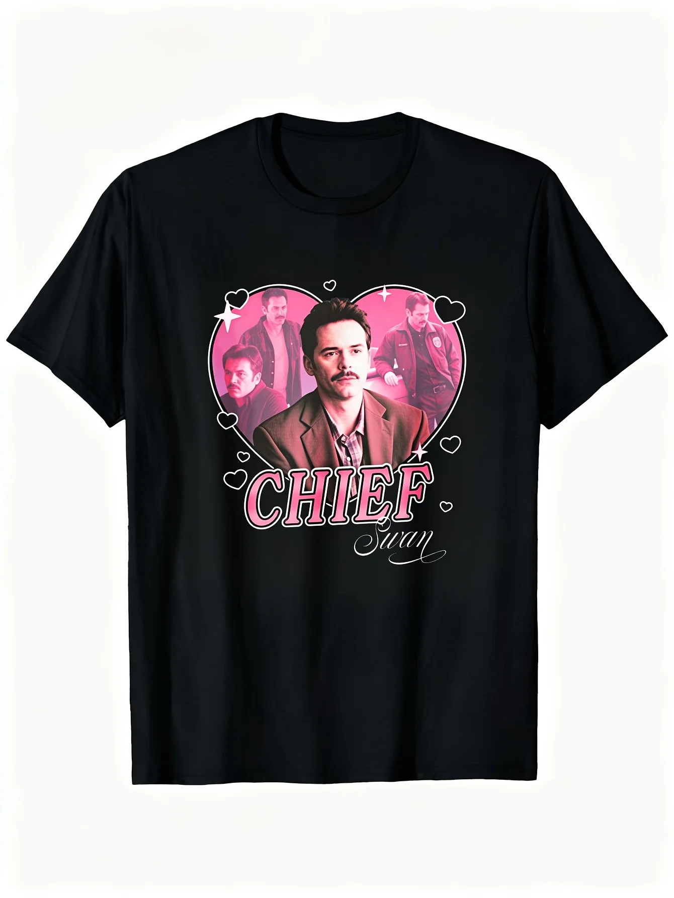 Chief Charlie Swan Hearts Twilight Dad Crushie Graphic T-Shirt You Can Choose Your Usual Size Stylish Men S Black Crew T-Shirt