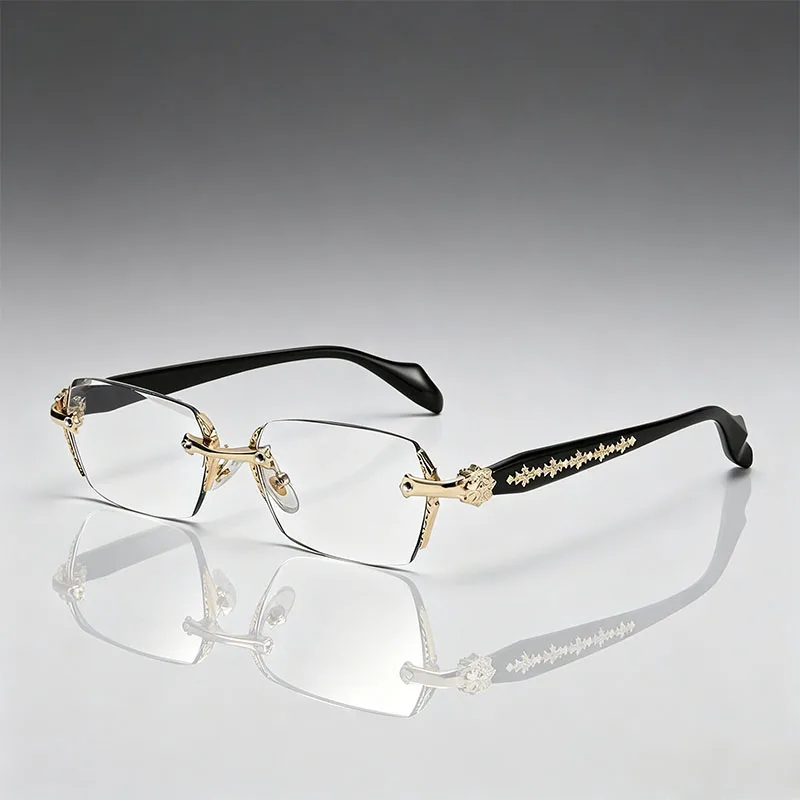 Quadratische, rahmenlose Unisex-Lesebrille aus Metall im Business-Stil für klare Sicht, bequemes, leichtes Design