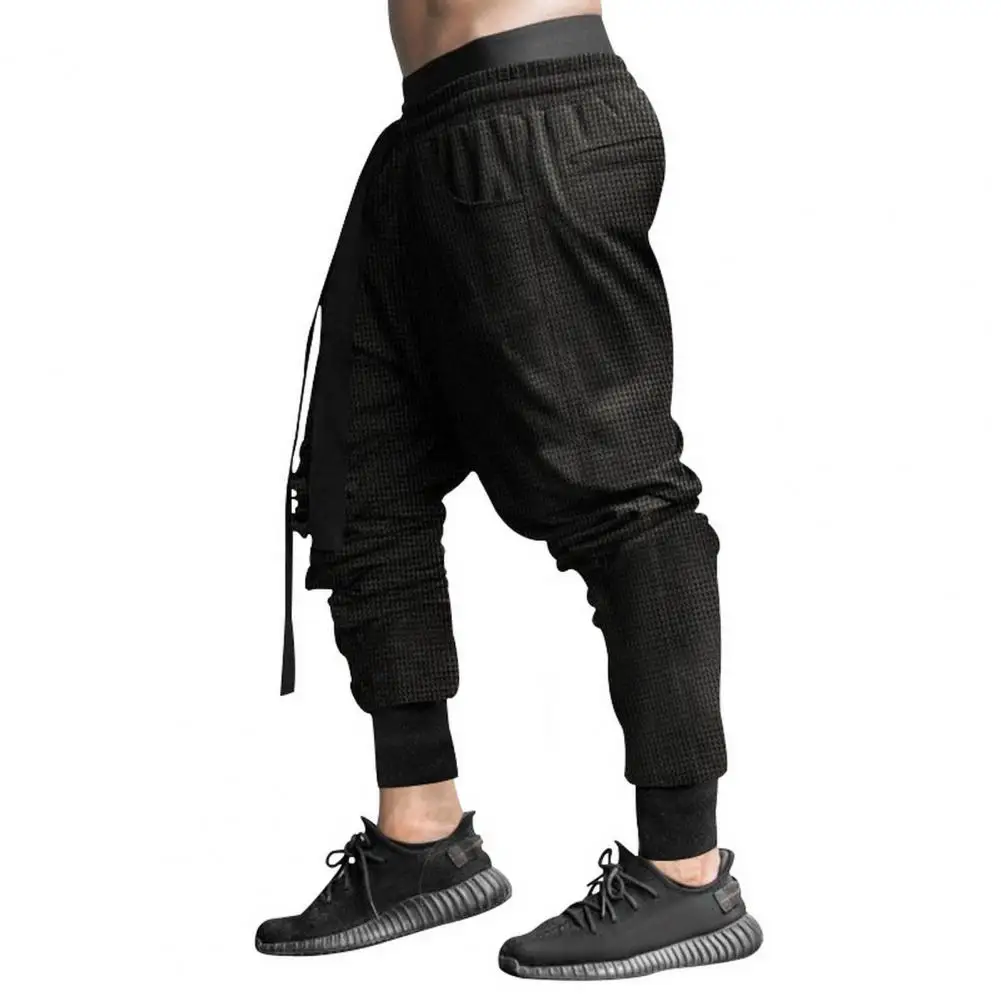 Elastic Waist Trousers Men's Loose Harem Pants with Drawstring Waist Ankle Bands for Daily Wear Sports Activities Men Casual