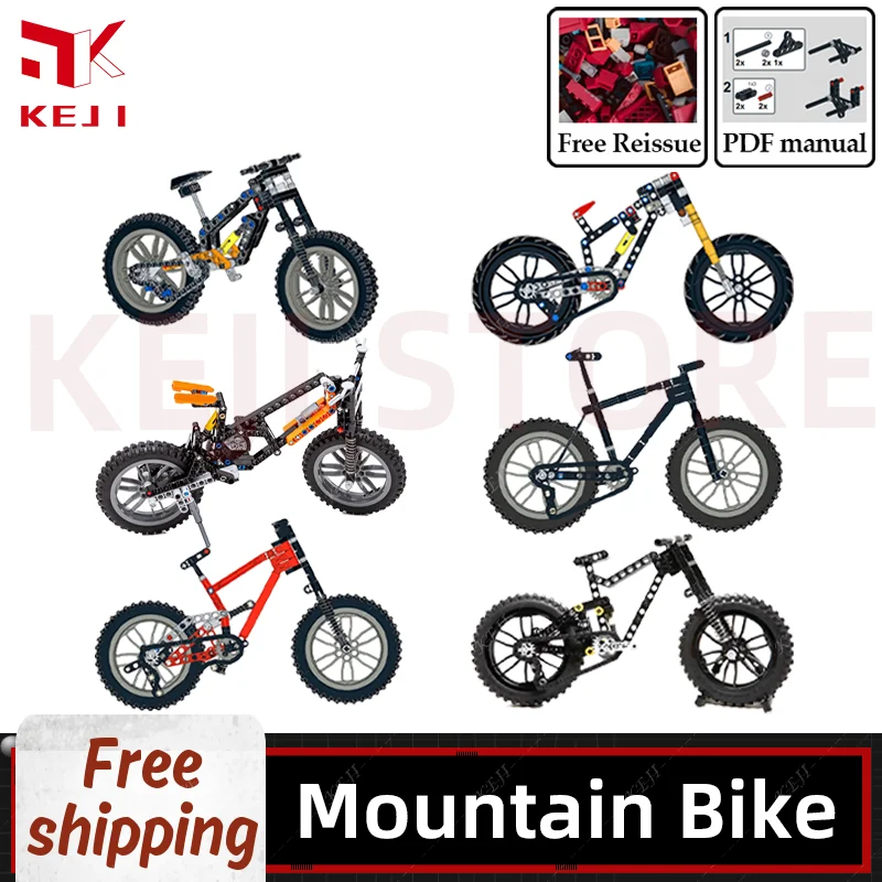 KEJI MOC Downhill Mountain Bike Riding Off Road Full Suspension Model Building Blocks Bricks Kits Kids Toys for Children Gifts