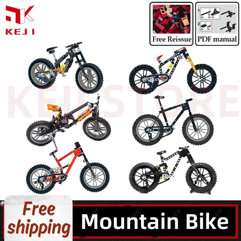 KEJI MOC Downhill Mountain Bike Riding Off Road Full Suspension Model Building Blocks Bricks Kits Kids Toys for Children Gift