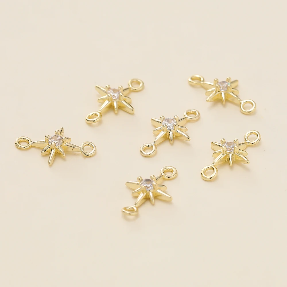 2 Stücke 14/18 Karat Gold Farben Strass Hexagramm Sterne Doppelring Anhänger Für Armband Halskette Dekoration Schmuck Finden