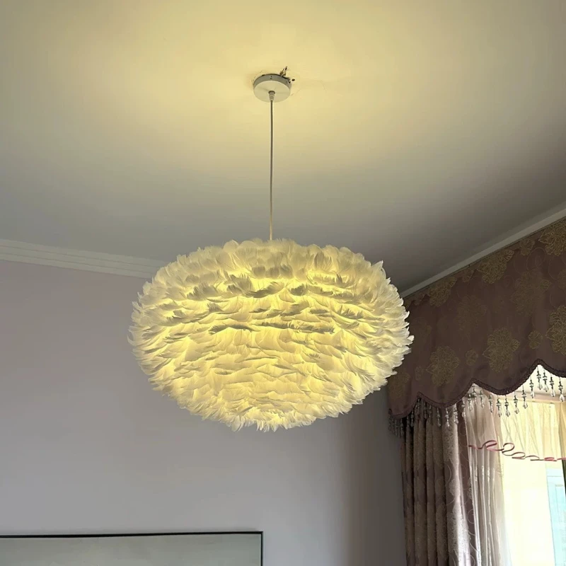 Nordic Feather Pendant Lamp Modern Simple Personalized Living Room Study Bedroom Warm and Romantic Home Decoration Chandelier