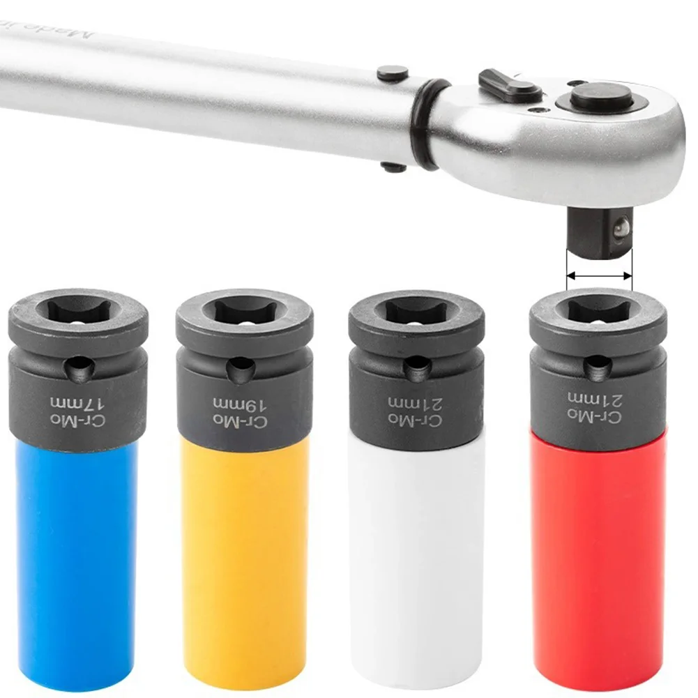 1pc 17mm/19mm/21mm Deep Lug Nut Socket Hexagon With Protective Sleeves For Auto Wheels Hand Tool Parts