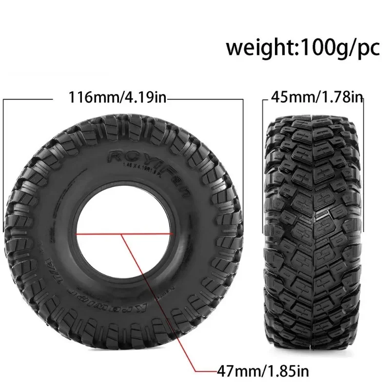 4PCS 1,9" Gummi Voodoo KLR Rad Reifen 116*45mm für 1:10 RC Crawler Axial SCX10 D90 TF2 MST Tamiya