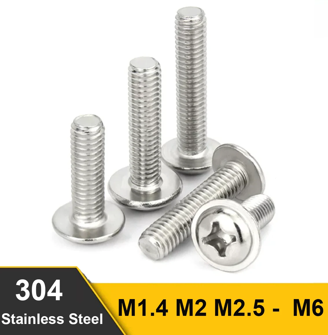 10-200pcs  M1.4 M2 M2.5 M3 M4 M5 M6 304 Stainless Steel Phillips Pan Round Truss Head With Washer Collar Screw Cross Bolt PWM