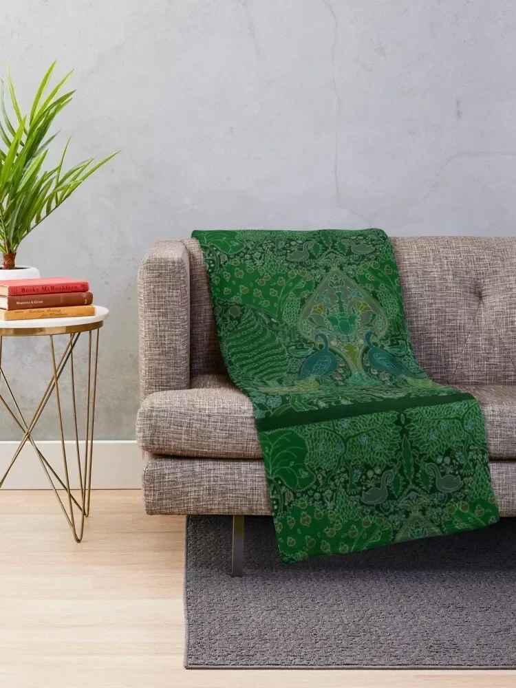 Peacock Art Deco/Art Nouveau in Arsenic Green Throw Blanket Heavy Hairy Luxury St Thin Blankets