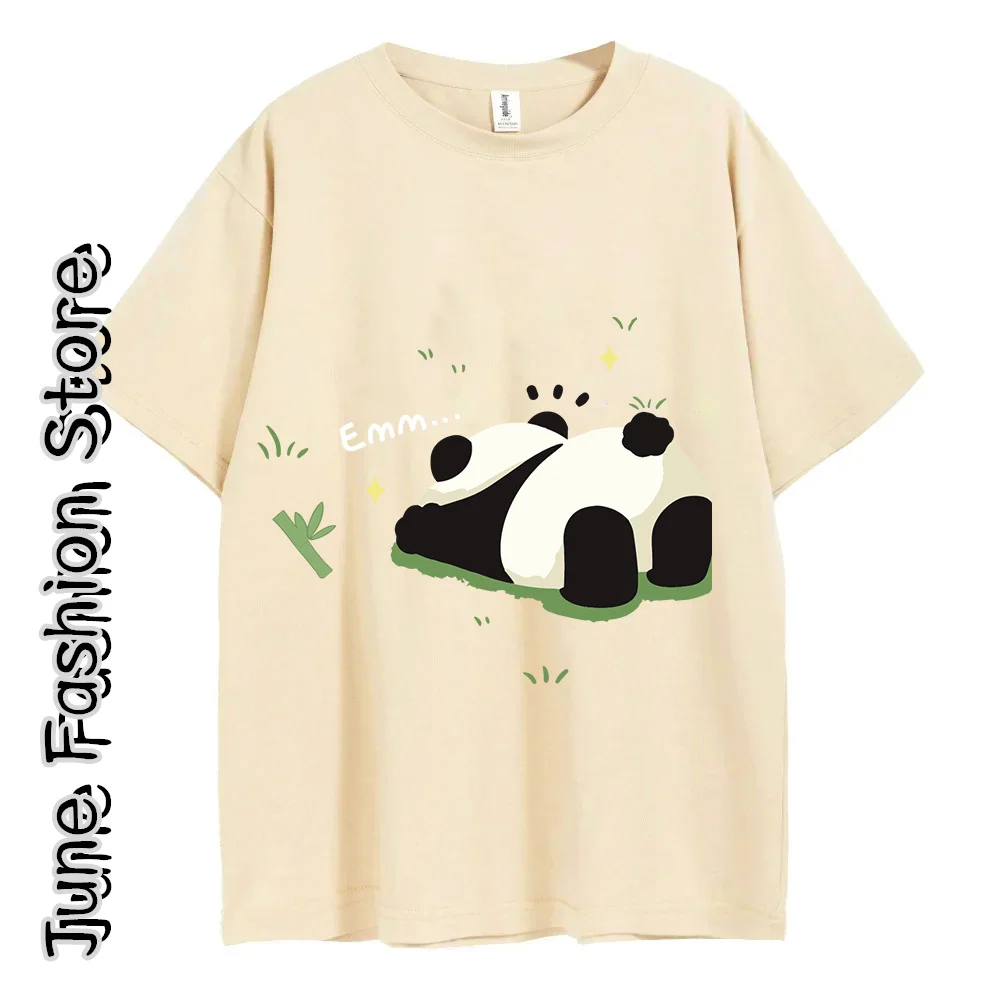 Summer Women Cartoon Panda Print T-Shirt Fashion Short Sleeves Clothing Female Vintage Cotton Tops Tees Girls Casual Streetwear