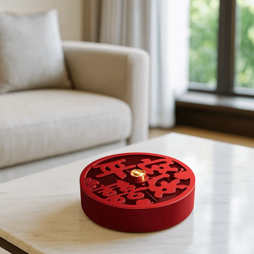 

Divided Spring Festival Snack Serving Tray Round Traditional New Year Snack Platter Chinese Style with Lid Candy Storage Box