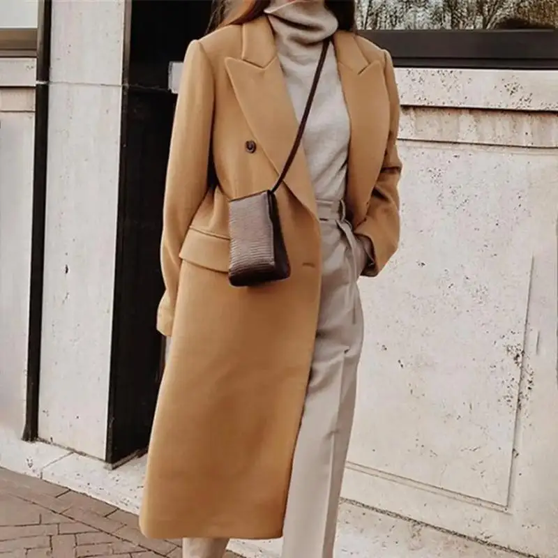 Autumn Winter New Style Korean Version Holiday Fashion Lightweight Luxury Coat Women's Elegant Long Over-Knee Woolen Jacket