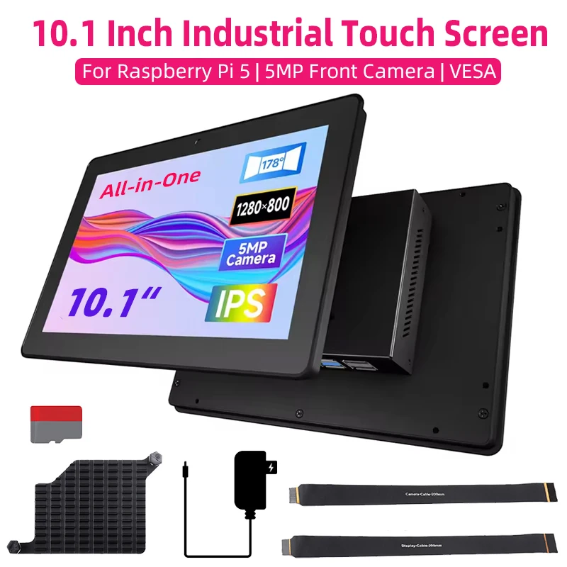 Raspberry Pi 5 Industrial Touch Display 10.1 Inch 1280x800 IPS LCD 5MP Camera 10-Point Touch Dual 4K HDMI-compatible LCD