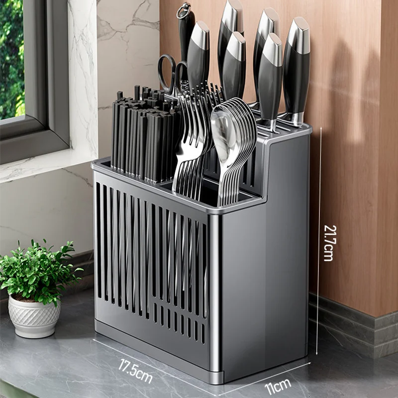 1pc Stainless Steel Knife Holder Kitchen Rack Home Countertop Cutting Board Rack Cutting Board Knife Integrated Storage Rack