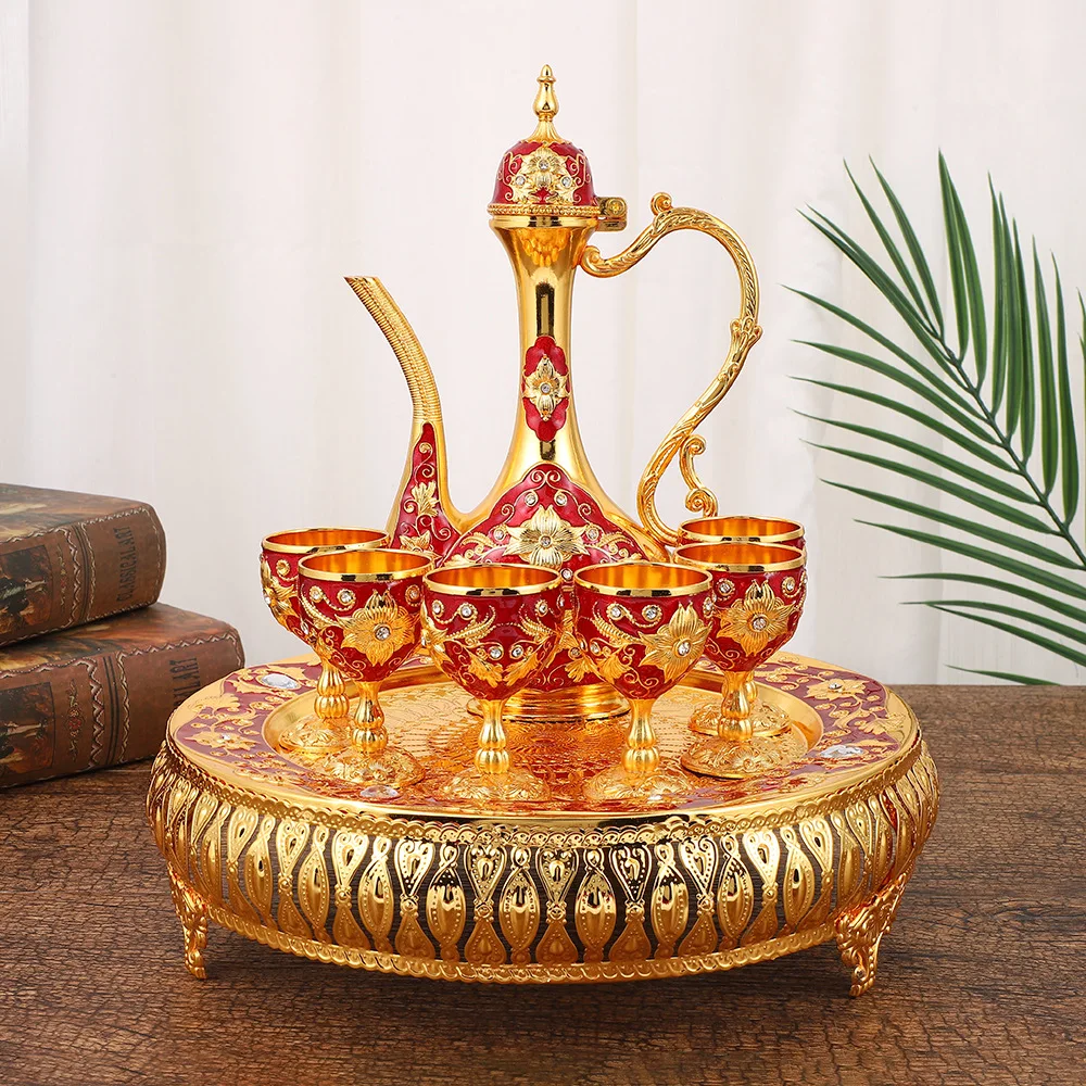 European light luxury wine set, court style home desktop ornament, retro zinc alloy exquisite wine glass wine pot set