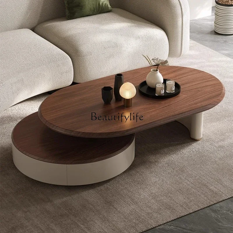 

LXItalian minimalist black walnut coffee table living room home modern retro small apartment retractable designer coffee tablSS