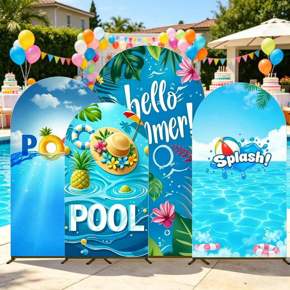 

Чехол для арки на тему «Привет, лето!» для вечеринки у бассейна, пляжной, тропической, гавайской праздничной вечеринки, эластичный чехол-фон для арки-стойки