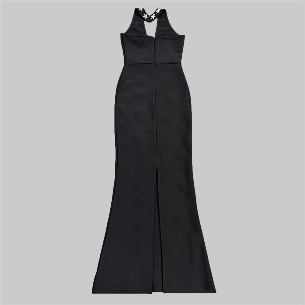 Women Sexy V-Neck Beading Bandage Dress Backless Halter Clothes Club Party Celebrity Maxi Dresses