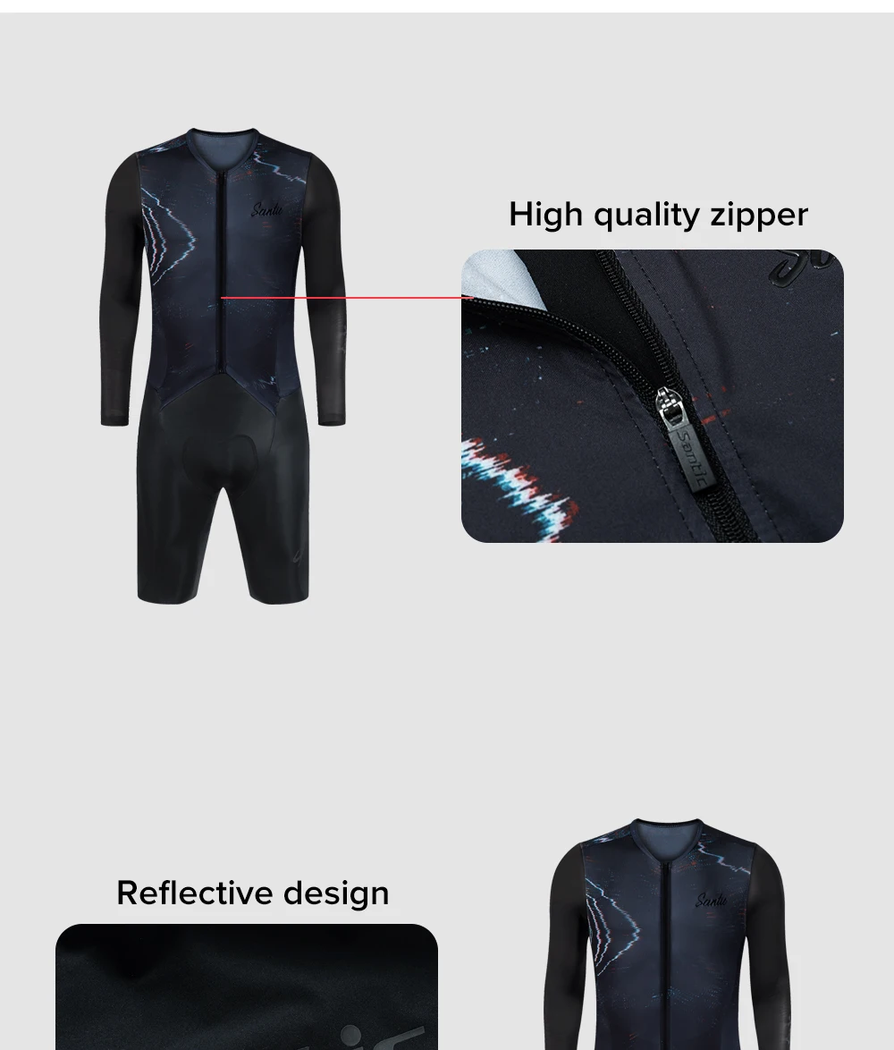 Santic Hochwertige Herren-Racing-Radtrikot-Sets, Sommer-Langarm-Radtrikot, importiertes Sitzkissen, Trägerhose, Anzüge – Detail 8