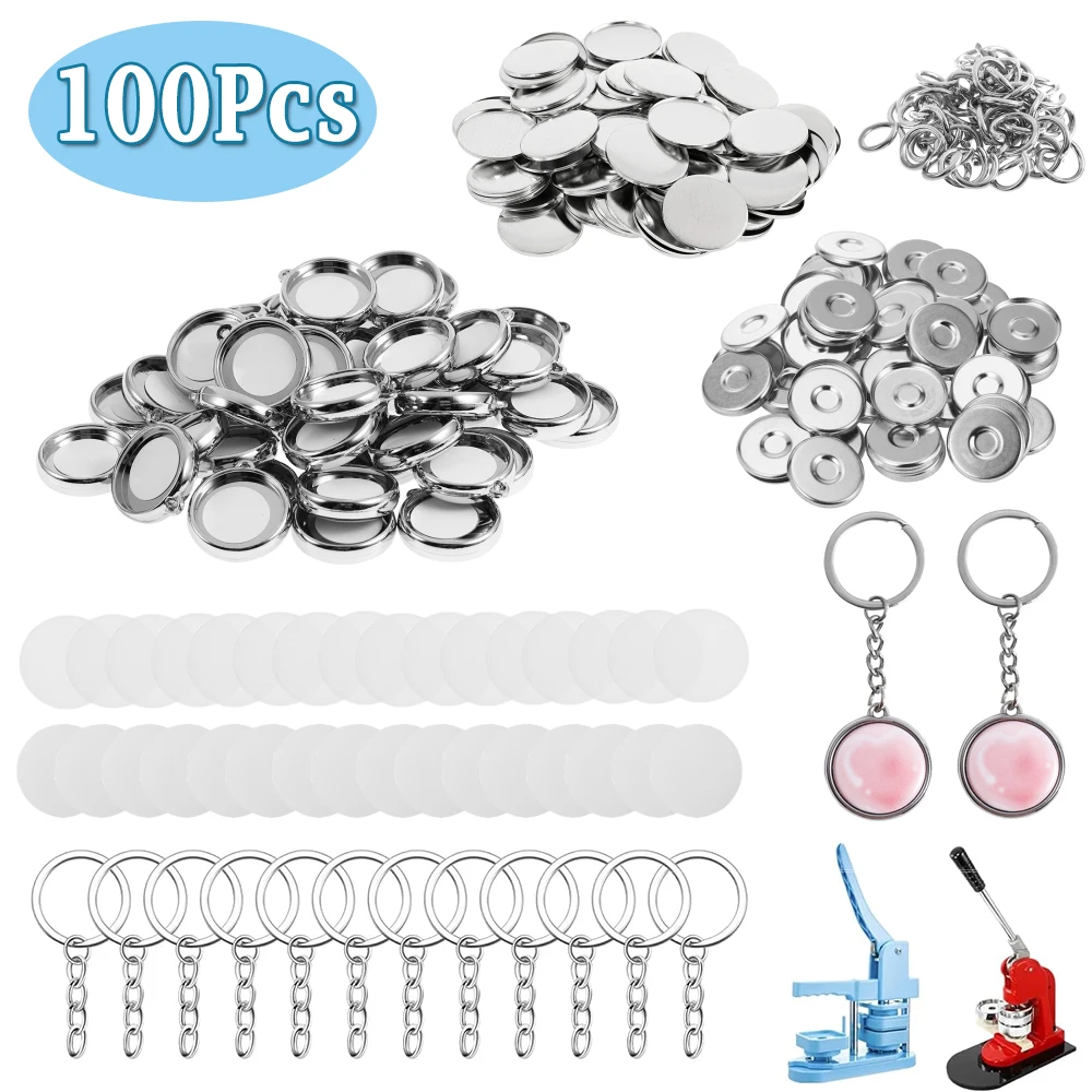 

100Pcs Keychain Button Making Supplies Double Sided Keychain Metal for 25mm 32mm 37mm Badge Button Machine DIY Key Chain Gift