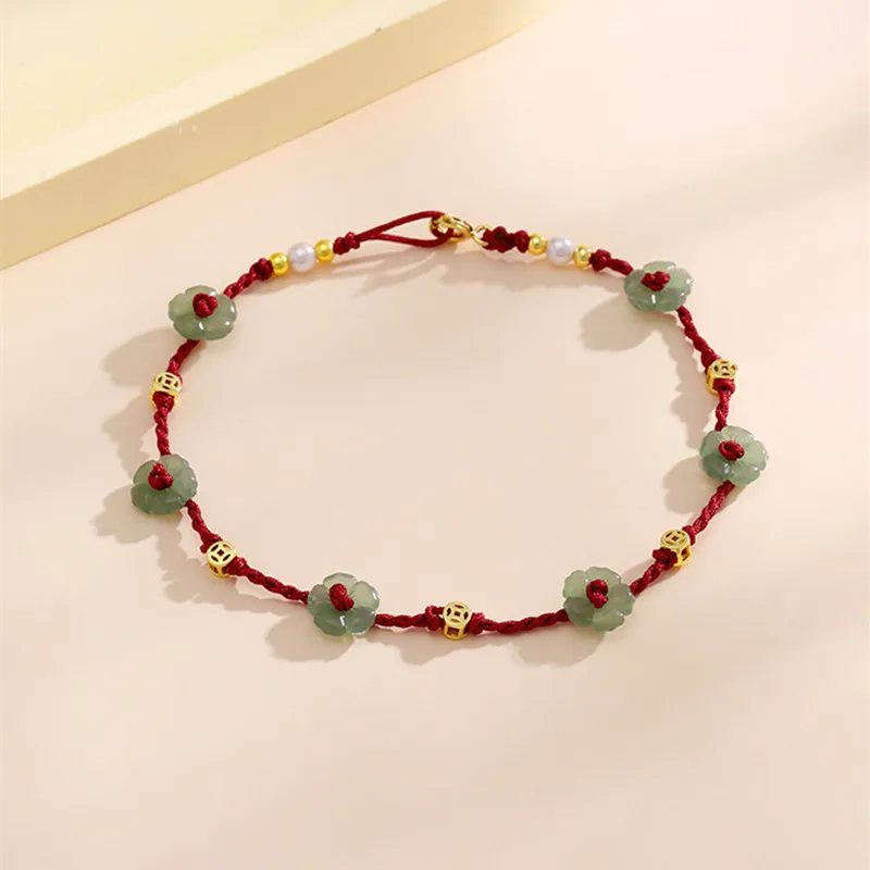Fashion Hand Braided Bracelet Lucky Flower Coins Pearl Bangle Women Friends Gift Small Delicate Senior Bracelet Size Adjustable