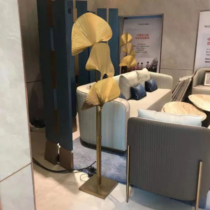 

Postmodern light luxury apricot leaf all-copper floor lamp soft decoration design model room hotel villa living room floor lamp
