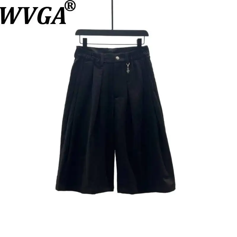 WVGA Summer New Men's Casual Shorts Wide-leg Versatile Pleated Stylish Loose Simple Elastic Waist Three-quarter Pants Ins W24438
