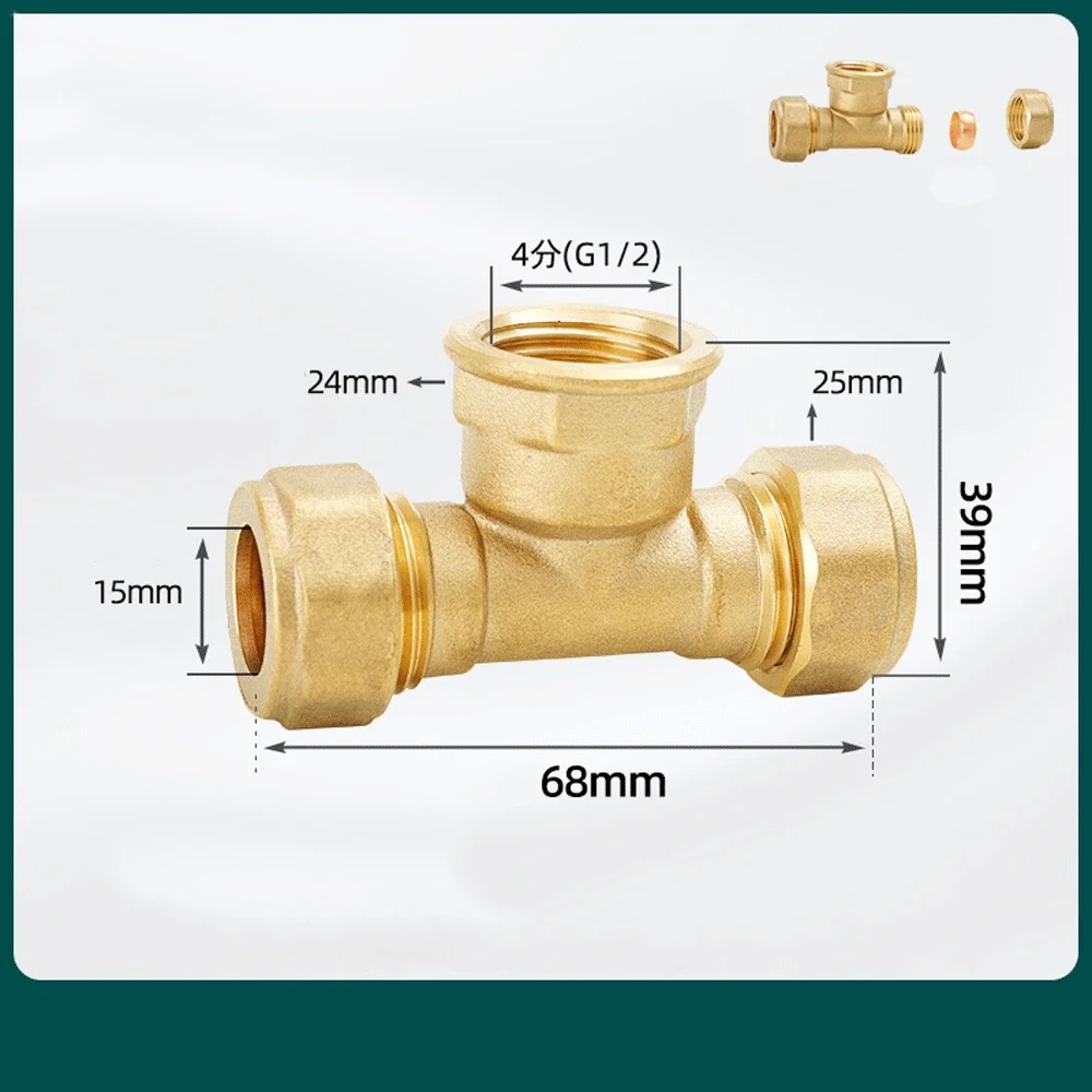 Złączka zaciskowa do rur 22mm mosiężnych połączeń okuciowych 1/2 "BSPP gwint żeński Tee Ferrule typu kompresyjnego paliwo gazowe wody