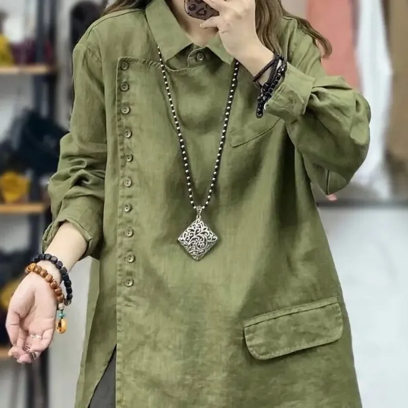 HKSH Camicia per le donne Autunno Nuovo colletto rovesciato Manica lunga monopetto Design asimmetrico Elegante Casual Ins Top HK10997