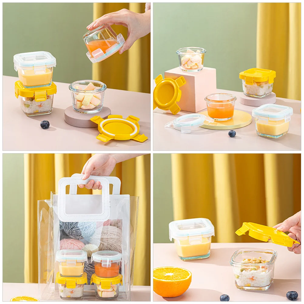 

4Pcs Baby Food Storage Jars Lid Freezer Glass Bowls Kitchen Prep Containers Reusable Salad Fruit Vegetable Soup Multipurpose