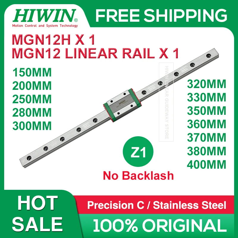 Hiwin-Rail linéaire MGN12H Z1, MGN12, 200mm, 250mm, 280mm, 300mm, 320mm, 330mm, 350mm, 360mm, 370mm, 380mm, 400mm, mm, MGN12H, Z1, Nuit préchargées