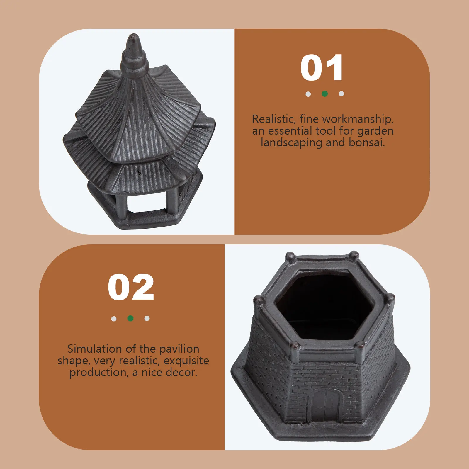 

2 шт. Декоративные керамические павильоны-шестиугольники тонкой работы для аквариума, сада, бонсай, микроландшафта