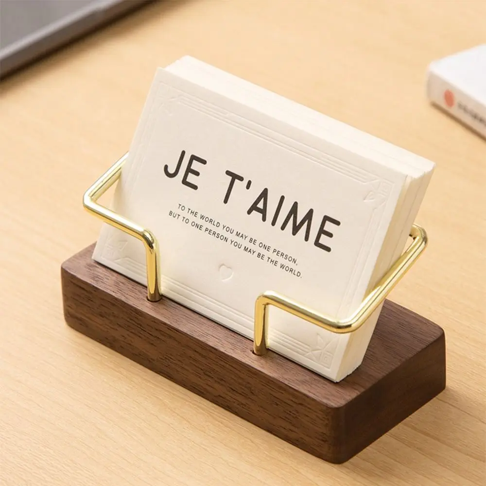Tabletop Shelf Business Card Holder Walnut Wood Card Storage Wooden Card Holder Metal Beech Wood Cards Display Stand