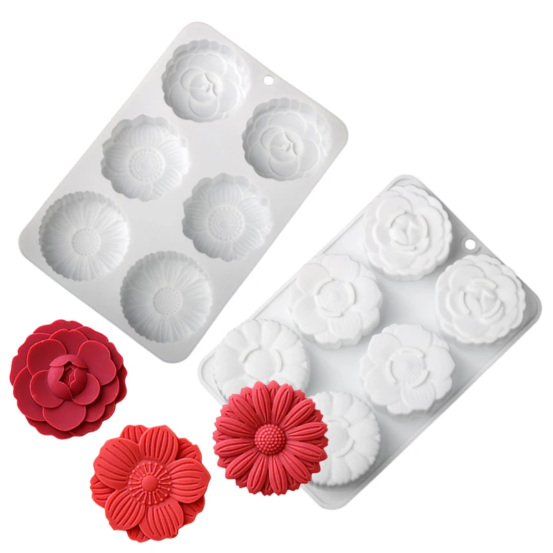 SHENHONG Mooncake Mould Cherry Blossom Chrysanthemum Snow Lotus Design Silicone Cake Mold Soap Mould Dessert Baking Tools